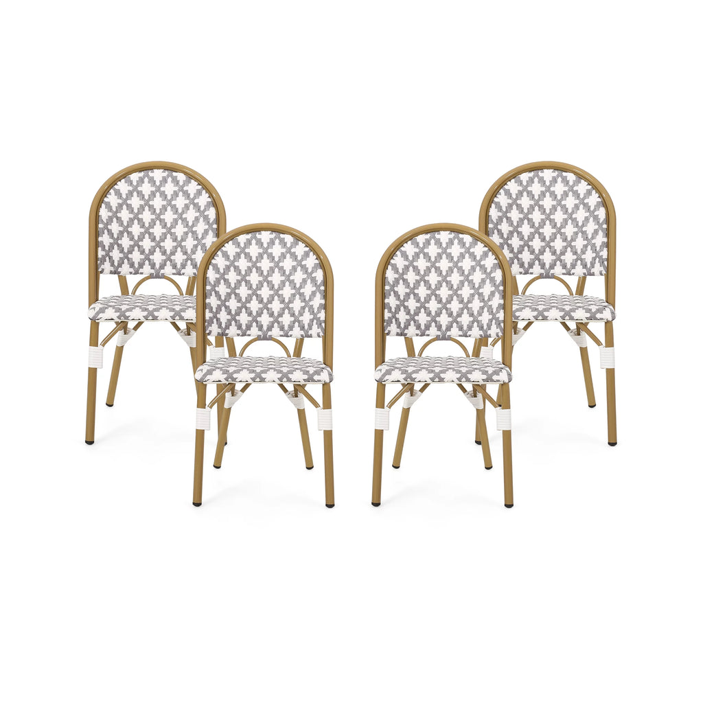 Set of 4 Gray White Bamboo Finish Outdoor Bistro Chair C538922