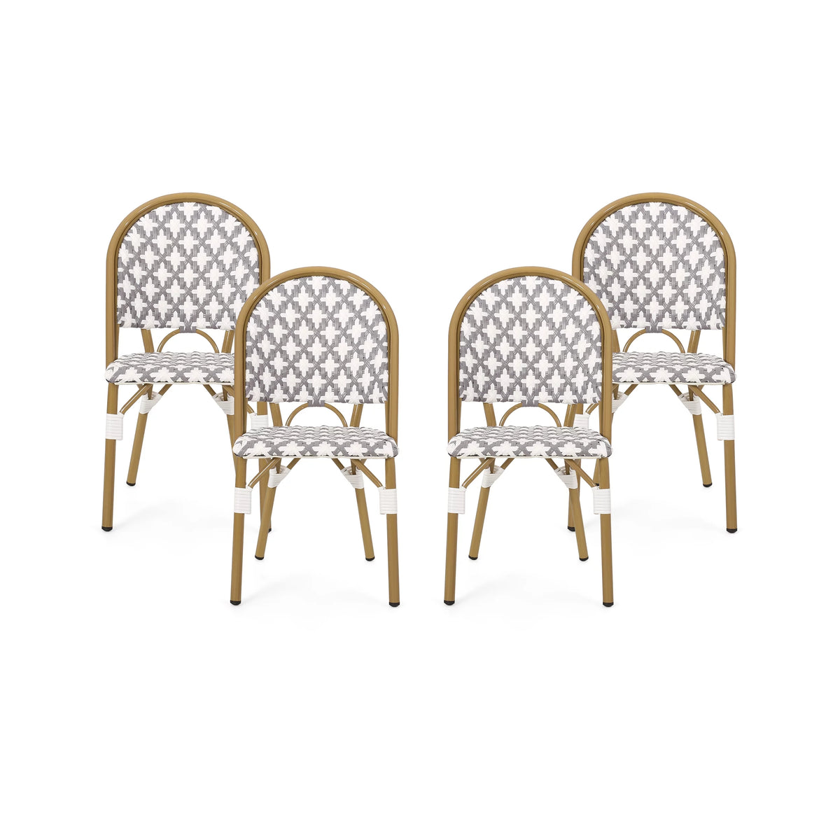 Set of 4 Gray White Bamboo Finish Outdoor Bistro Chair C538922