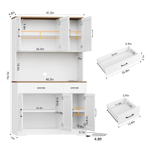 Black Tall Pantry Cabinet with Charging Station and Microwave Stand M6366