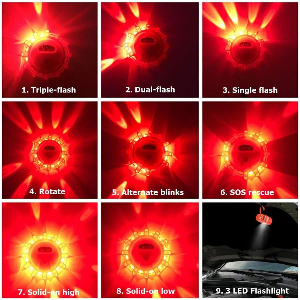 USB Rechargeable LED Road Flares Emergency Kit with Magnetic Hazard Lights Window Breaker Survival Whistle O290