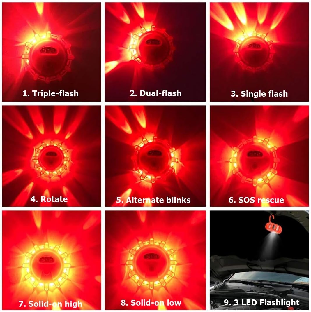 USB Rechargeable LED Road Flares Emergency Kit with Magnetic Hazard Lights Window Breaker Survival Whistle O290