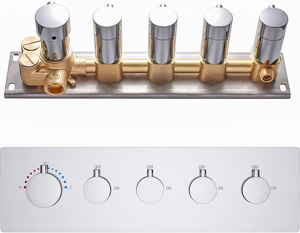 4-Function 4-Outlet Solid Brass Thermostatic Shower Valve & Trims Polished Chrome T116