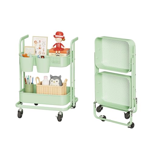 Pastel Green 2 Tier Metal Rolling Cart R79547
