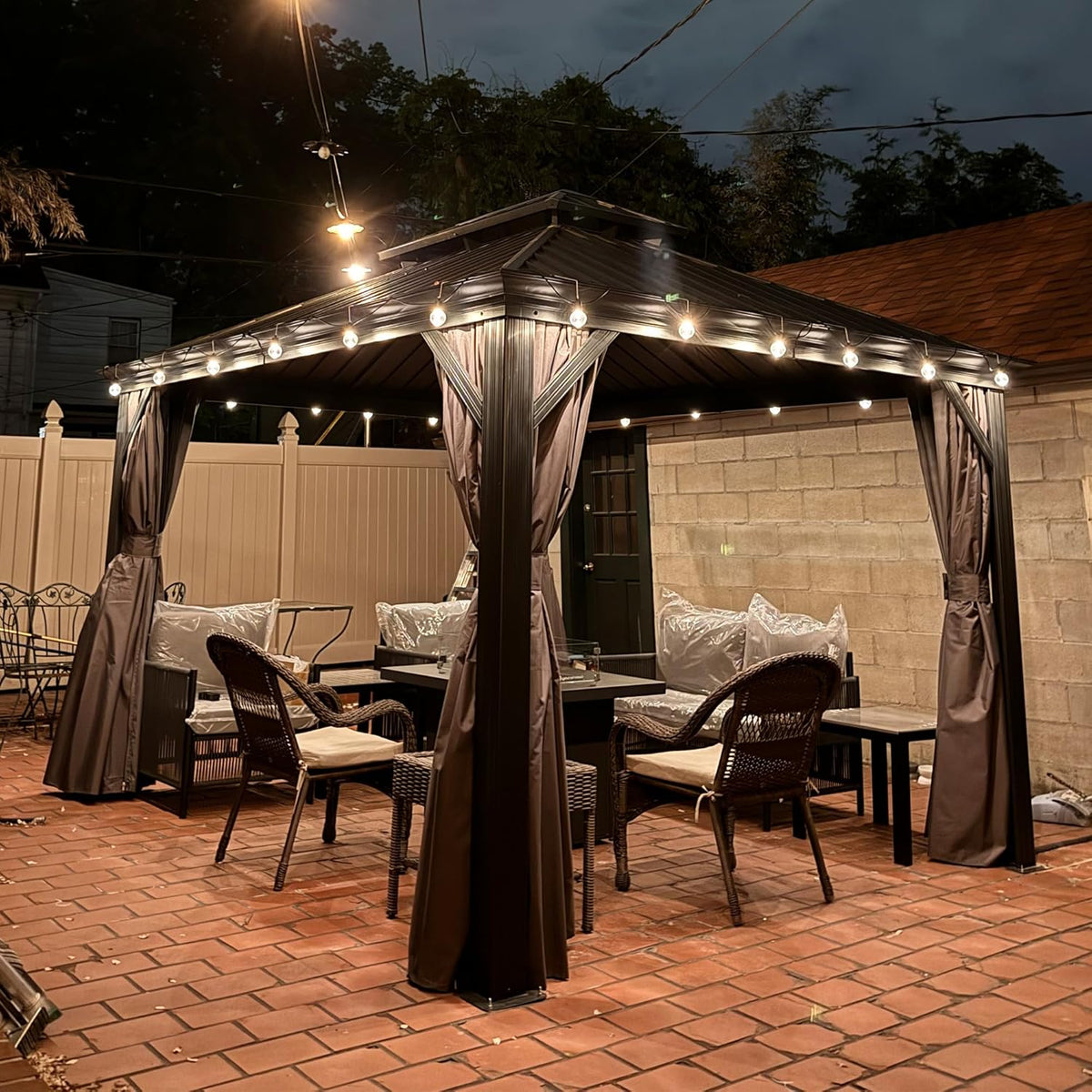 Grey 10' x 12' Hardtop Galvanized Steel Double Roof Gazebo I203406