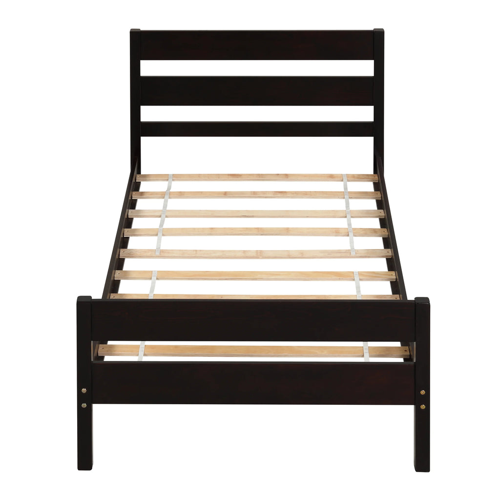 Twin Size Pine Wood Platform Bed Frame with Headboard and Footboard N697