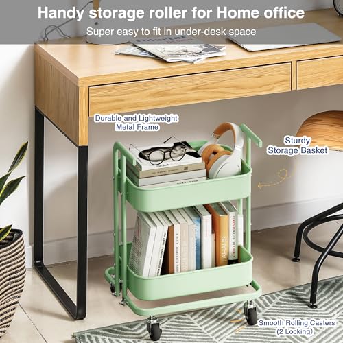 Pastel Green 2 Tier Metal Rolling Cart R79547