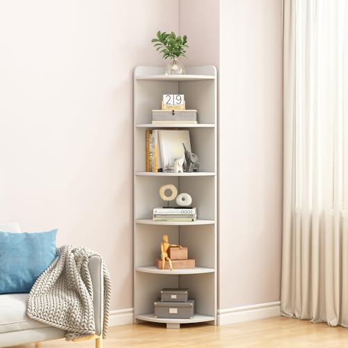 6-Tier Open Corner Shelf Tall Wooden Floor Standing Bookshelf Oak P941218