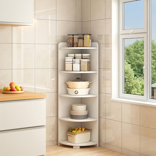 6-Tier Open Corner Shelf Tall Wooden Floor Standing Bookshelf Oak P941218