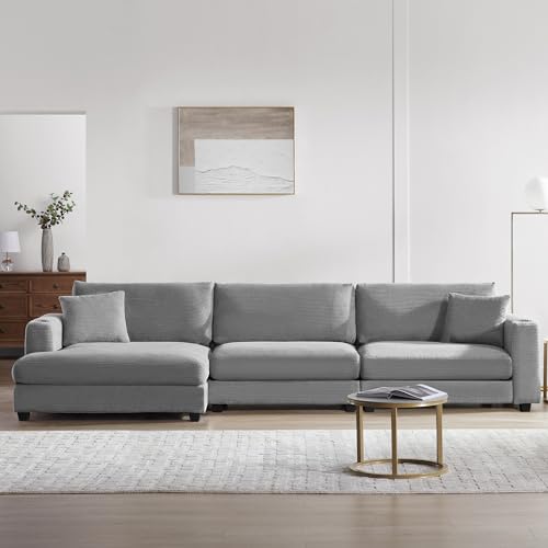 Beige Oversized Corduroy L Shaped Sectional Sofa with Chaise G37915