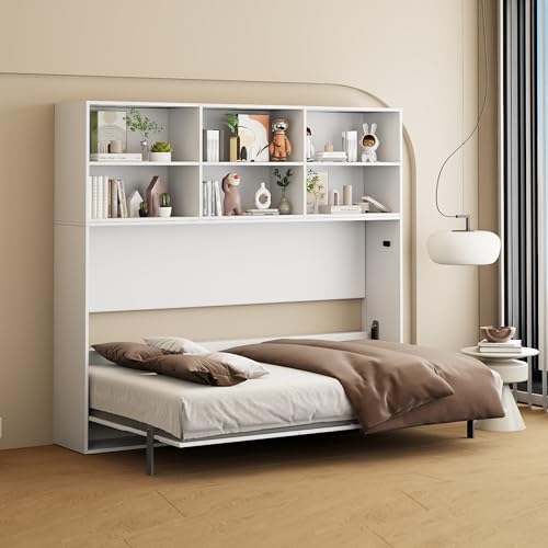 White Full Size Murphy Bed Cabinet with Shelf and Drawers W63441