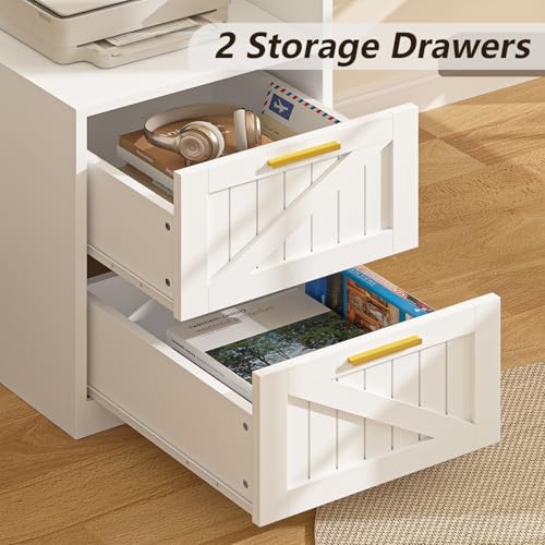 63" L Shaped Executive Desk with Drawers & Storage Shelf, Antique White H8041