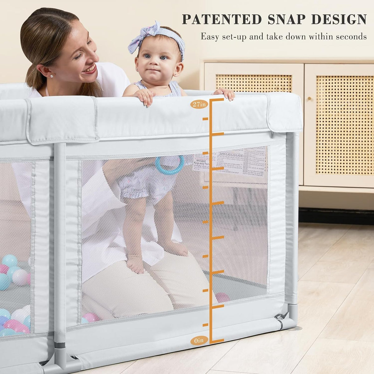 Grey 63”x47” Baby Playpen with Breathable Mesh Y4947