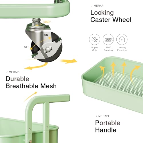 Pastel Green 2 Tier Metal Rolling Cart R79547