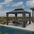 Grey 10' x 12' Hardtop Galvanized Steel Double Roof Gazebo I203406