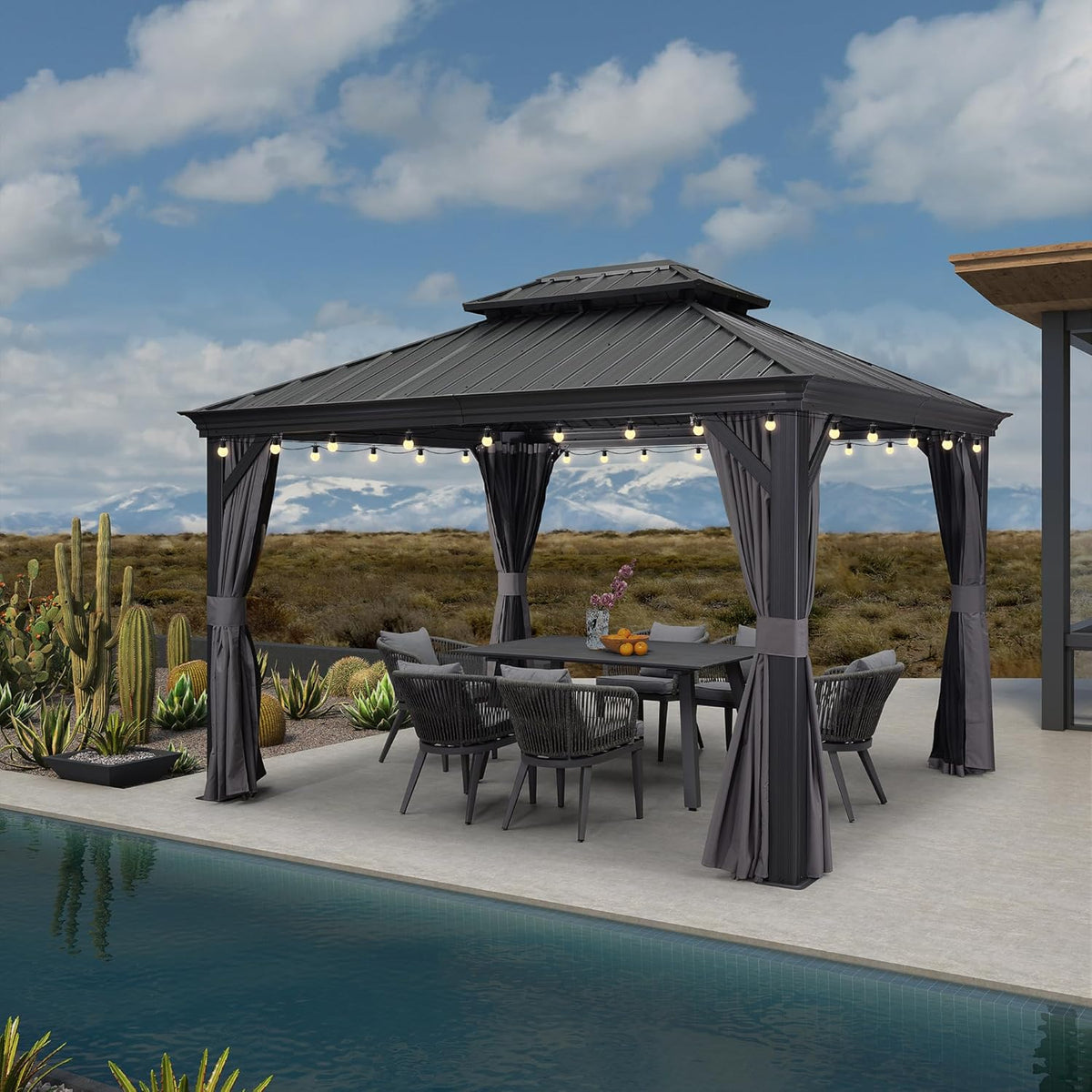 Grey 10' x 12' Hardtop Galvanized Steel Double Roof Gazebo I203406