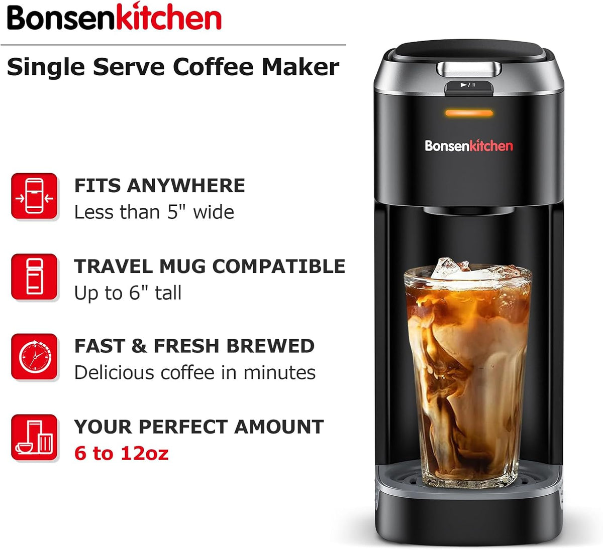 Single Serve Coffee Maker for K Cup Capsule, Brew Sizes 6 to 12oz M647330