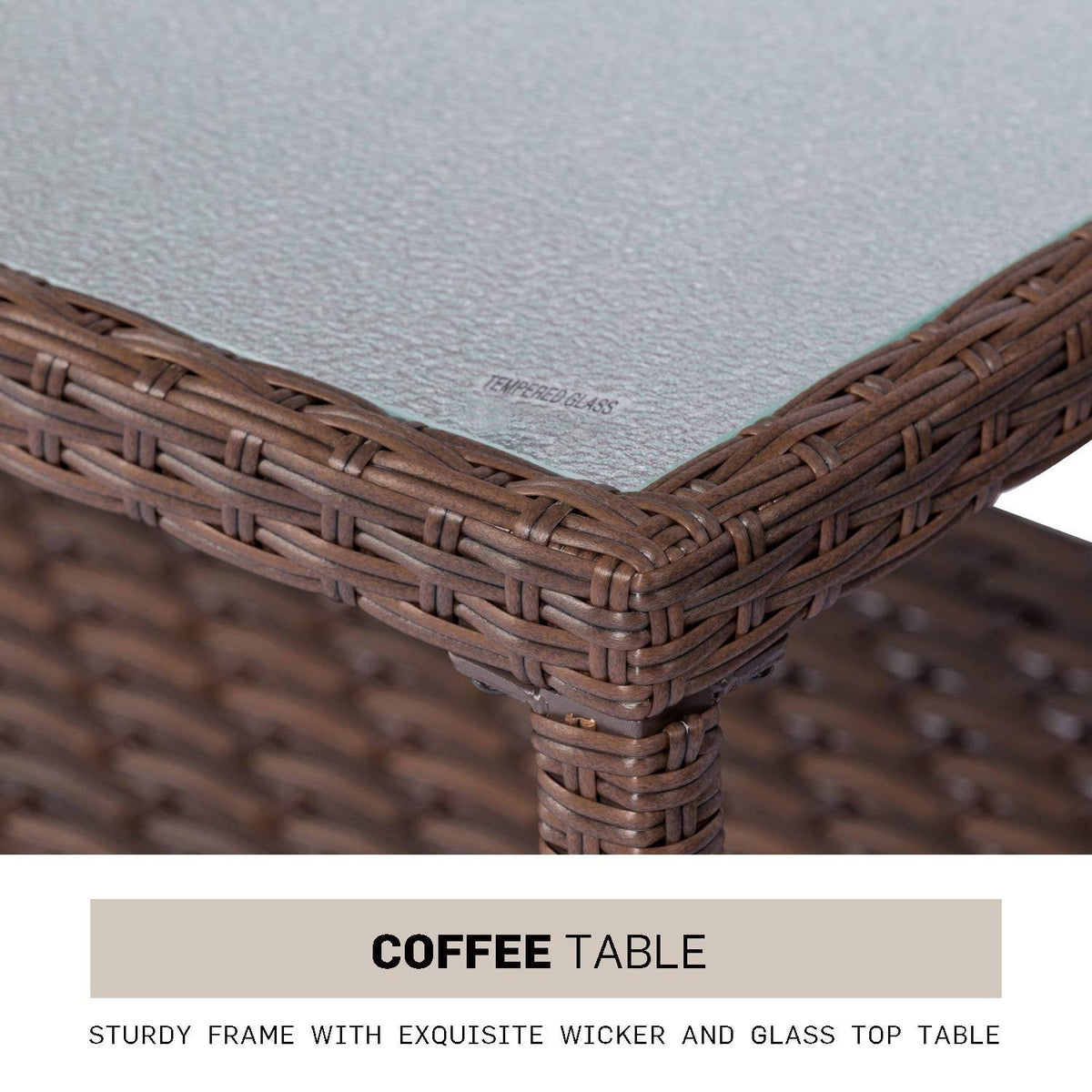 4-Piece All Weather Wicker Patio Furniture Set with Glass Coffee Table P12772