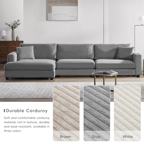 Beige Oversized Corduroy L Shaped Sectional Sofa with Chaise G37915