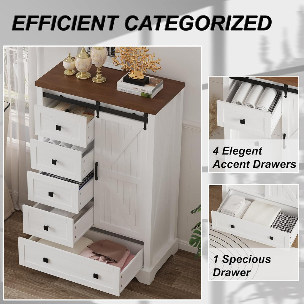 5 Drawers Dresser with Sliding Barn Door C868