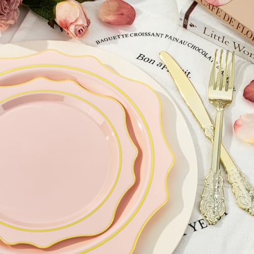 350 PCS Clear and Gold Plastic Plates, 50 Cups, 150 Silverwares, 50 Napkins G207