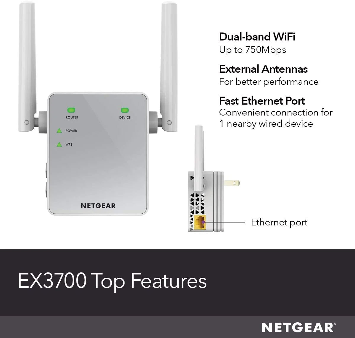 AC750 Dual Band Wi-Fi Range Extender, Up to 1000 Sq Ft O1884