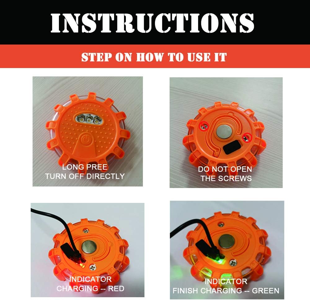 USB Rechargeable LED Road Flares Emergency Kit with Magnetic Hazard Lights Window Breaker Survival Whistle O290