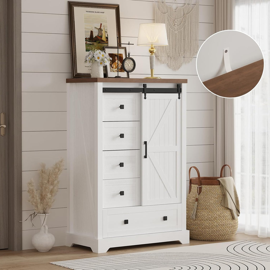 5 Drawers Dresser with Sliding Barn Door C868