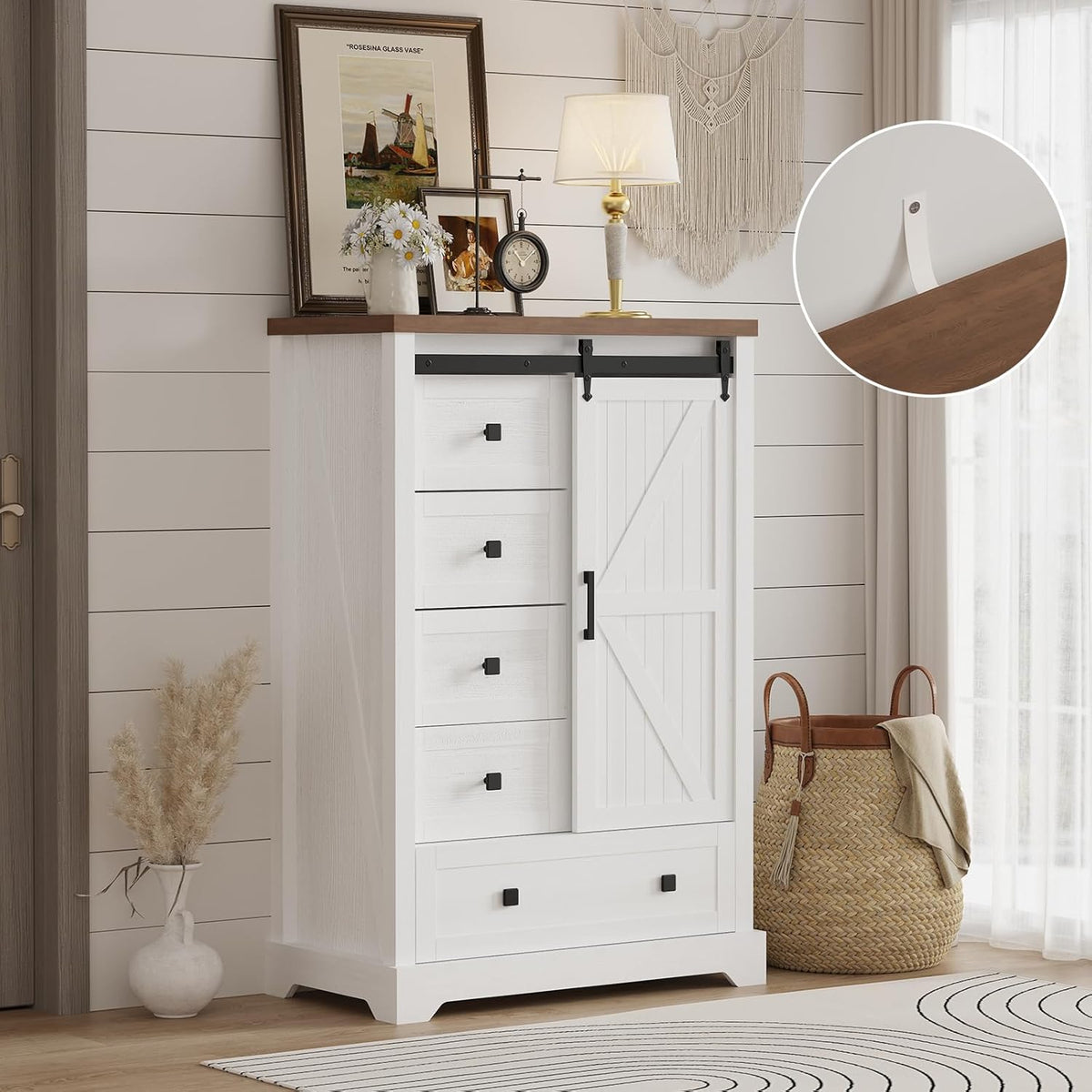 5 Drawers Dresser with Sliding Barn Door C868