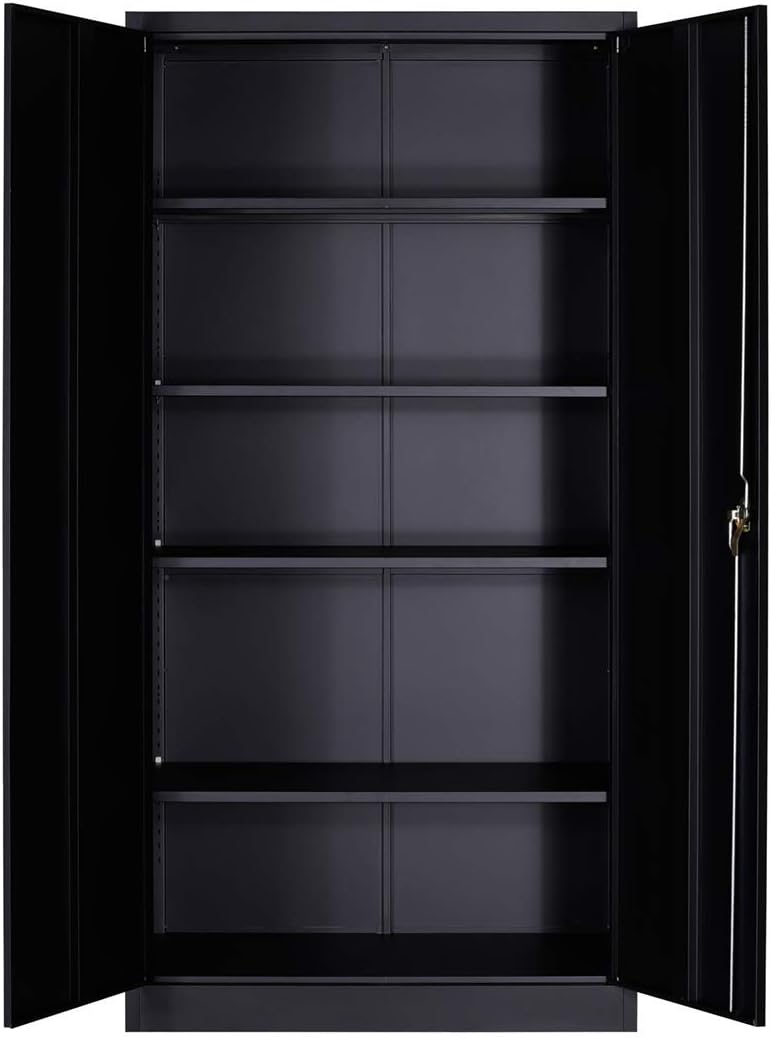 Metal Storage Cabinet with Lock and Wheels, Black K2776
