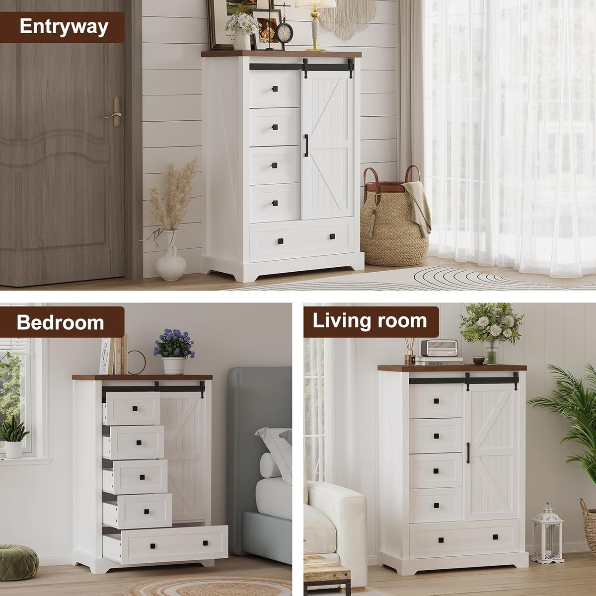 5 Drawers Dresser with Sliding Barn Door C868