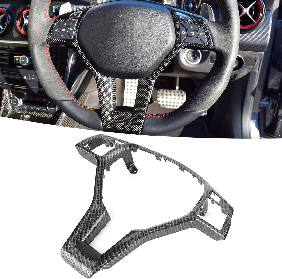 Carbon Fiber Steering Wheel Cover Trim Sticker Kit Car Interior Decoration S654