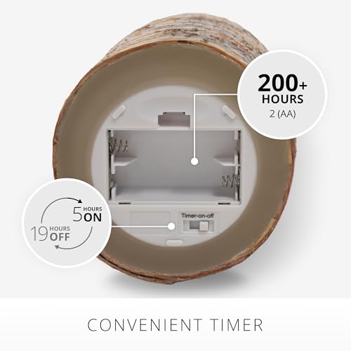 Flameless Candle Pillar with Real Birch Bark Moving Flame LED Battery Operated Lights Unscented (3.5 x 4.5-inch) D549750