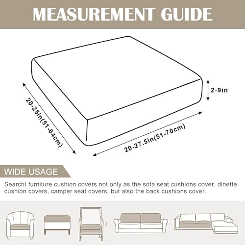 Waterproof Couch Cushion Covers Replacement, Washable Sofa Chair Seat Cushion Covers Soft Jacquard Couch Cushion Slipcovers Stretch Furniture Protector (Medium, Light Grey) J363239
