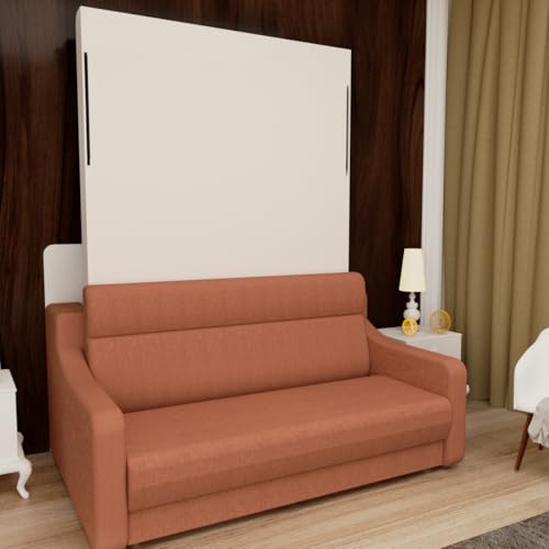 White Full Size Murphy Bed Cabinet with Shelf and Drawers W63441