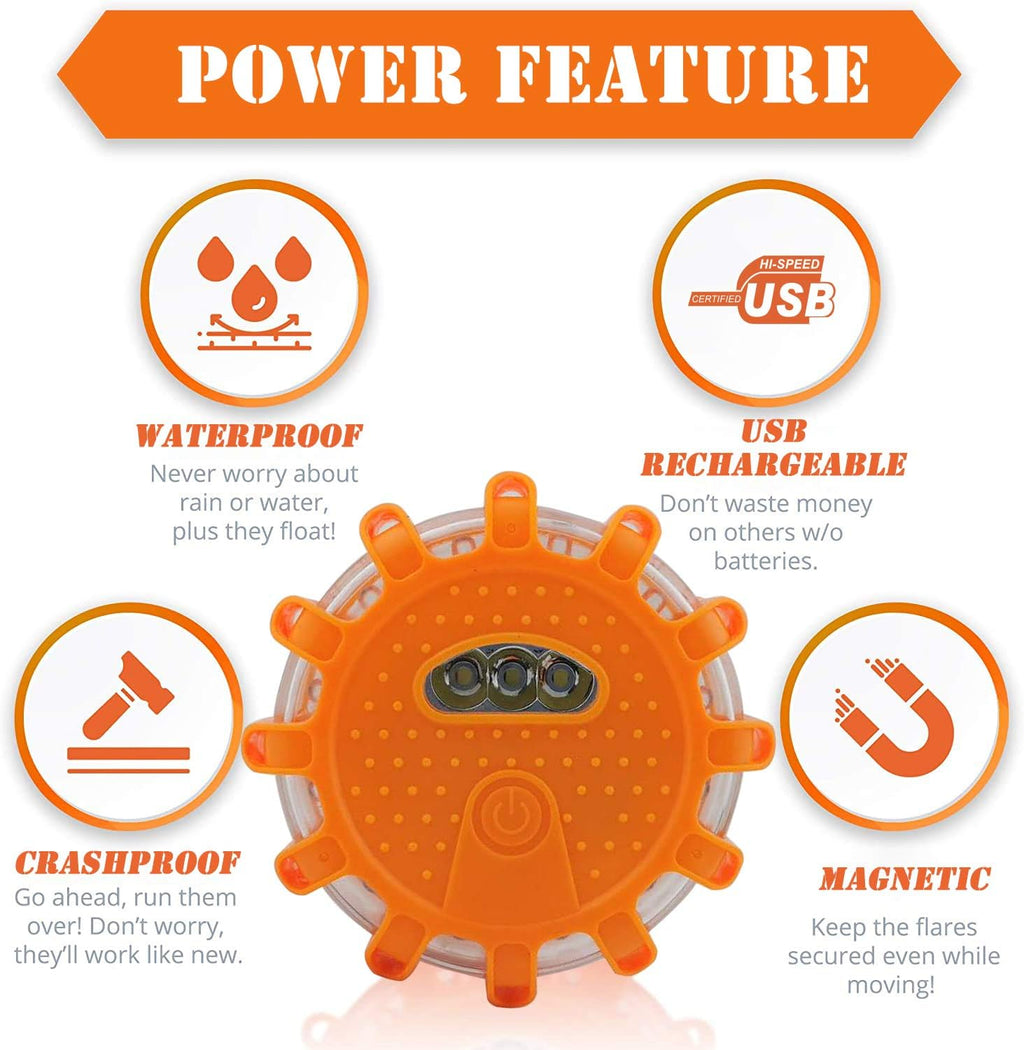 USB Rechargeable LED Road Flares Emergency Kit with Magnetic Hazard Lights Window Breaker Survival Whistle O290