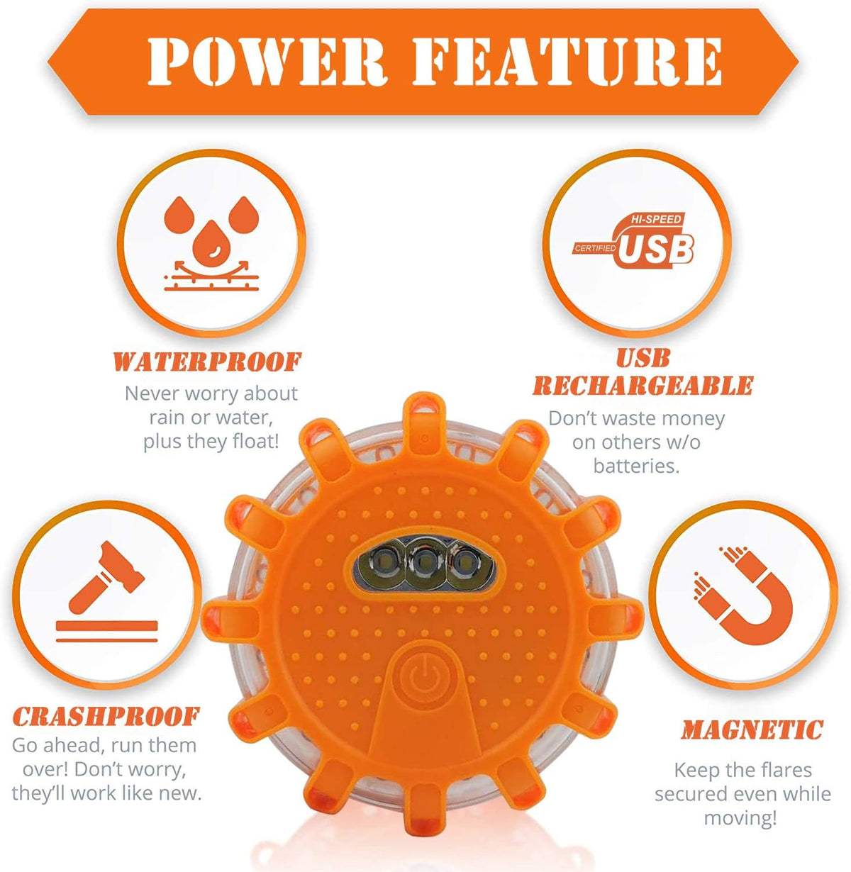 USB Rechargeable LED Road Flares Emergency Kit with Magnetic Hazard Lights Window Breaker Survival Whistle O290