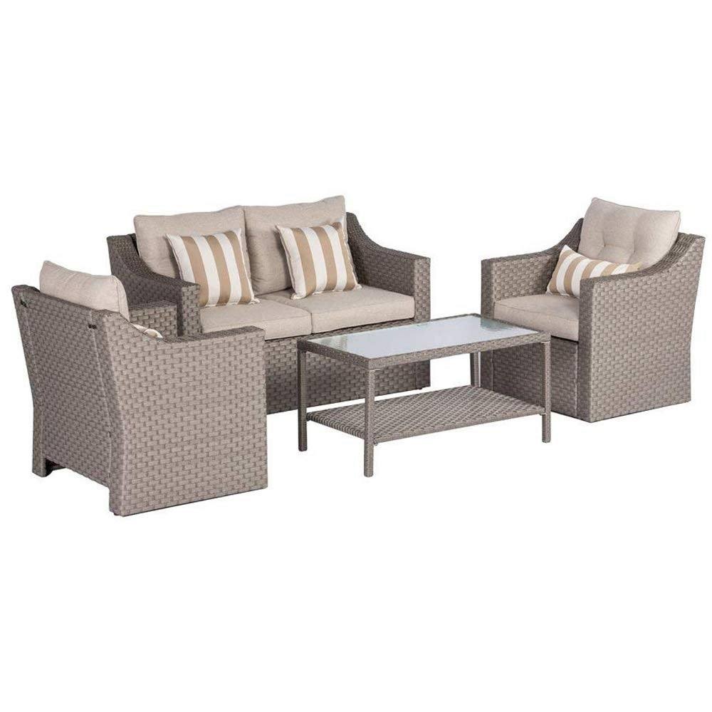 4-Piece All Weather Wicker Patio Furniture Set with Glass Coffee Table P12772