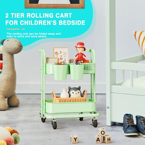 Pastel Green 2 Tier Metal Rolling Cart R79547