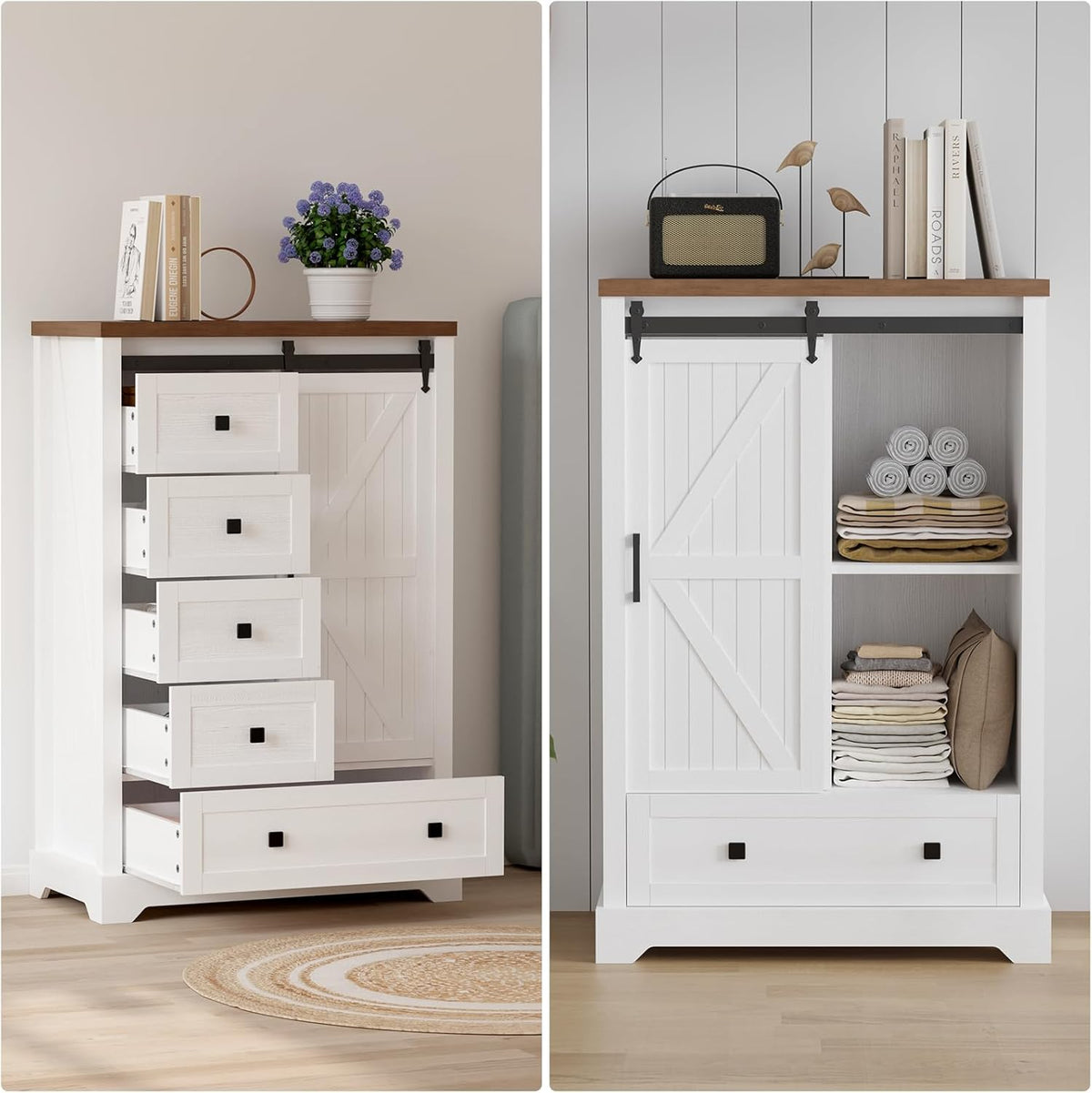 5 Drawers Dresser with Sliding Barn Door C868