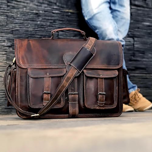 Dark Brown Leather Briefcase Crossbody Bag L46746