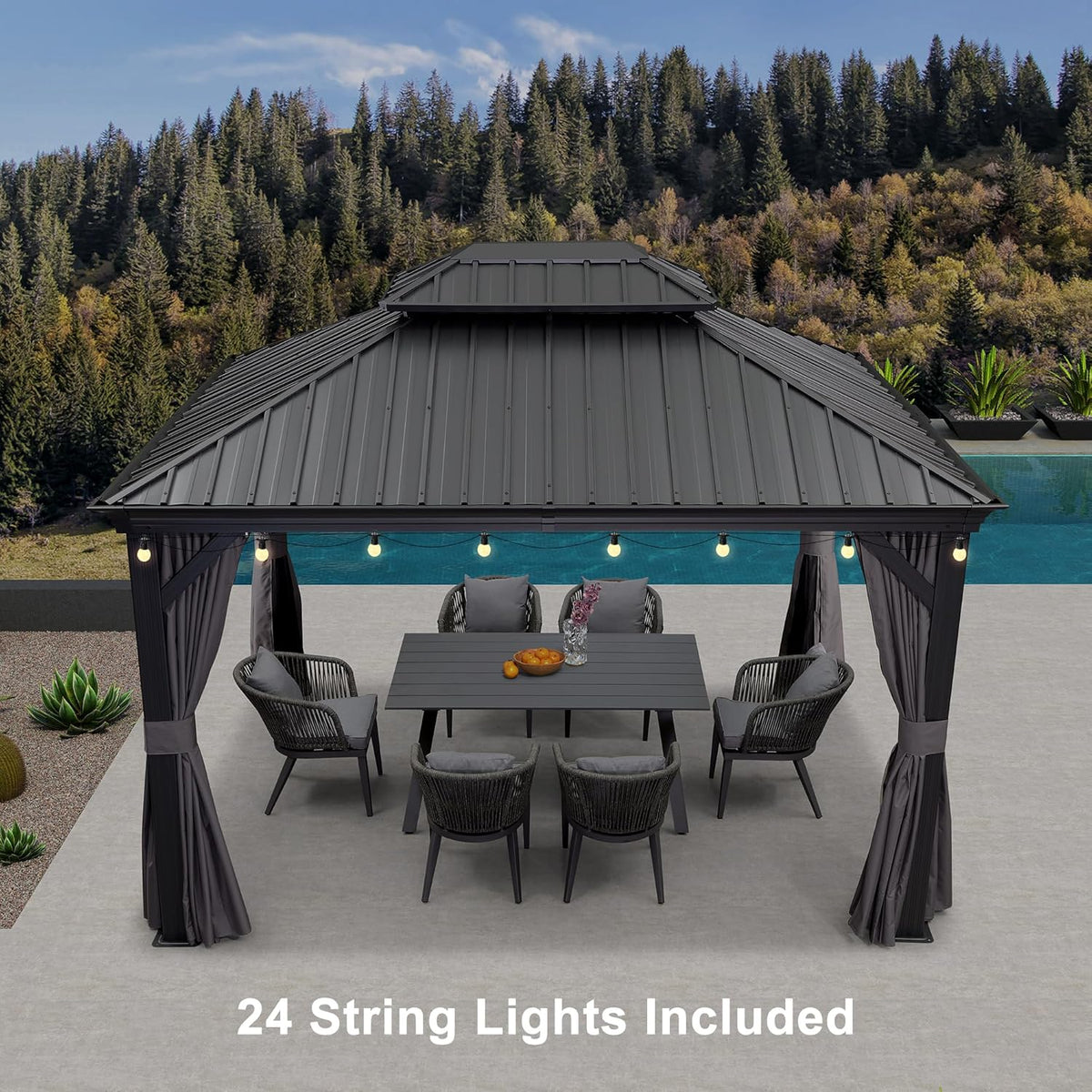 Grey 10' x 12' Hardtop Galvanized Steel Double Roof Gazebo I203406
