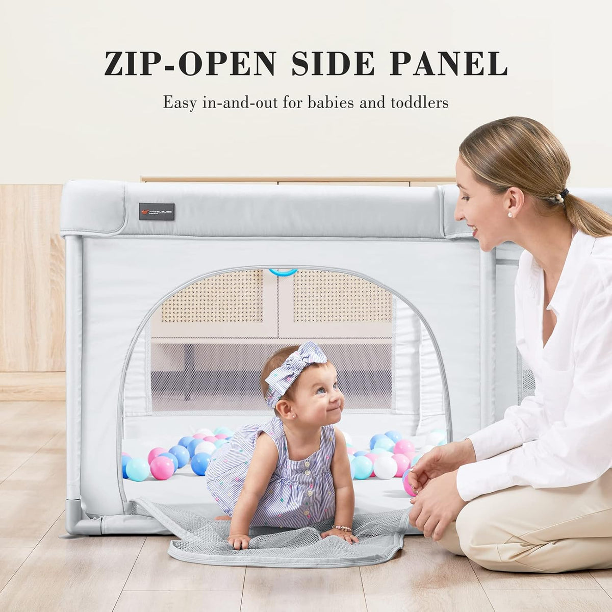 Grey 63”x47” Baby Playpen with Breathable Mesh Y4947