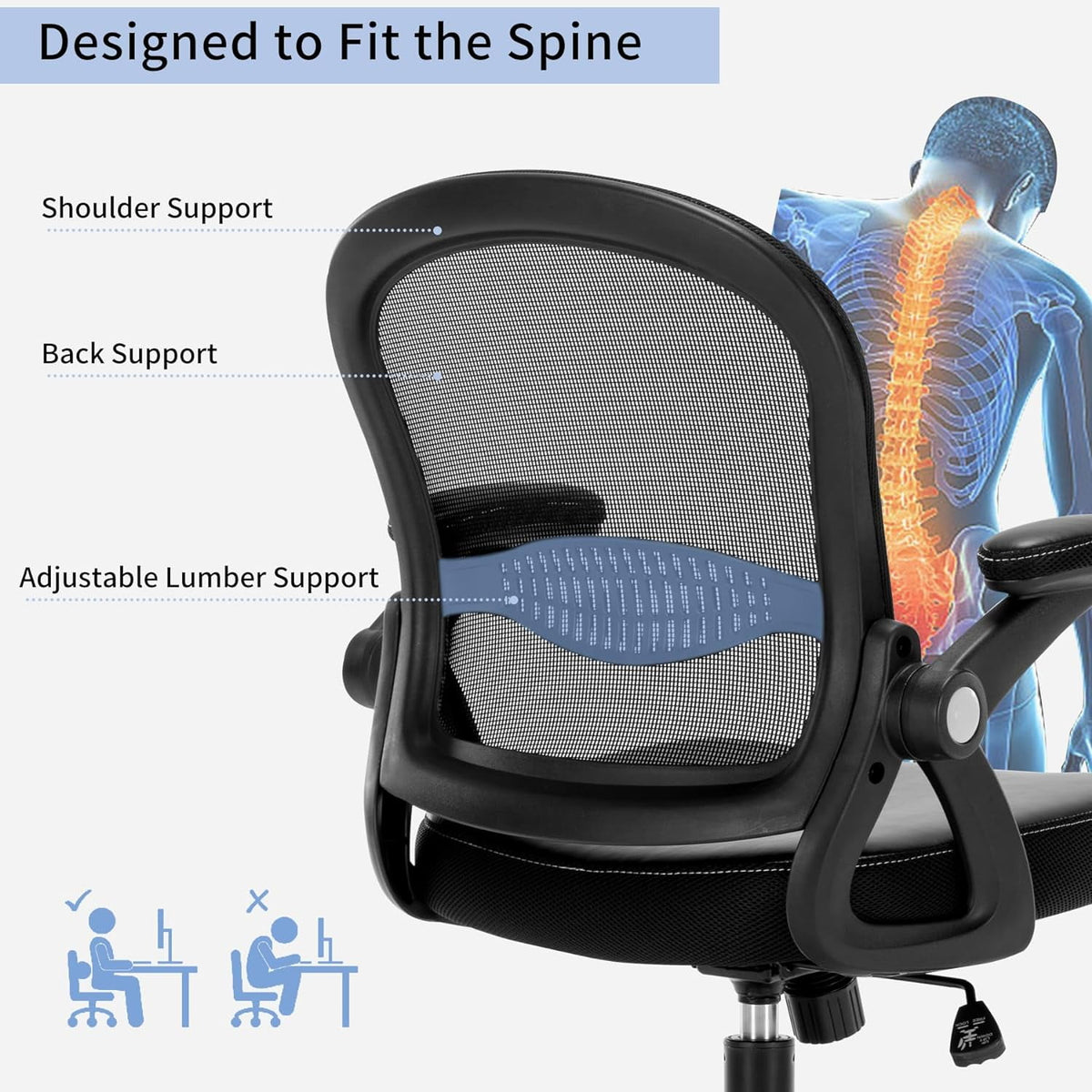 Black Ergonomic Mesh Office Chair with Flip-up Armrests L998031