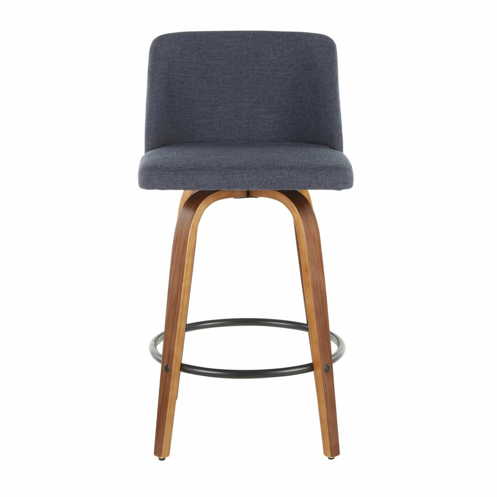 Walnut and Blue Fabric Counter Stool Set of 2 T556286