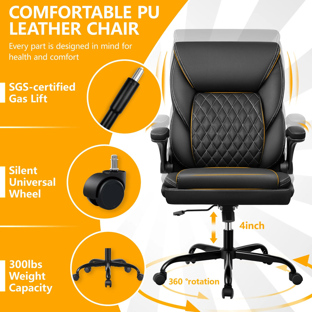 Executive Leather Ergonomic Office Chair with Flip-Up Arms Y52155