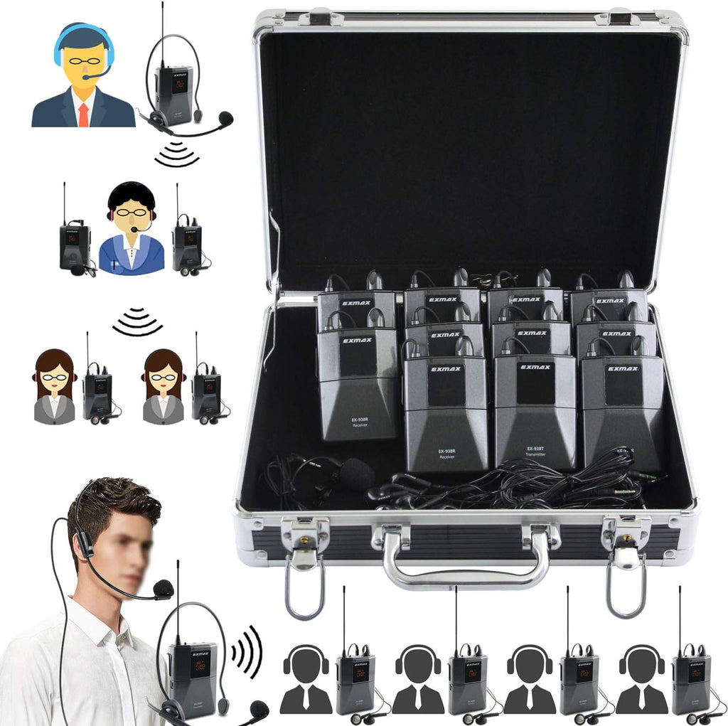 1 Transmitter 10 Receivers Wireless Headset Microphone Tour Guide System R76739