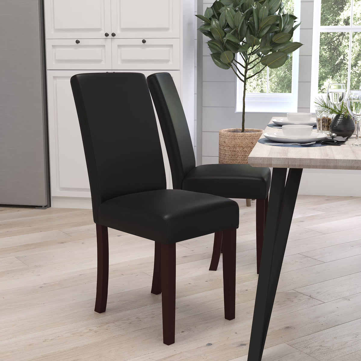 Black Faux Leather Panel Back Parson's Chair P5586