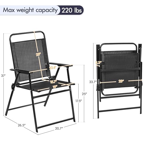 Black Set of 4 Folding Outdoor Chairs with Metal Frame and Armrests T414465