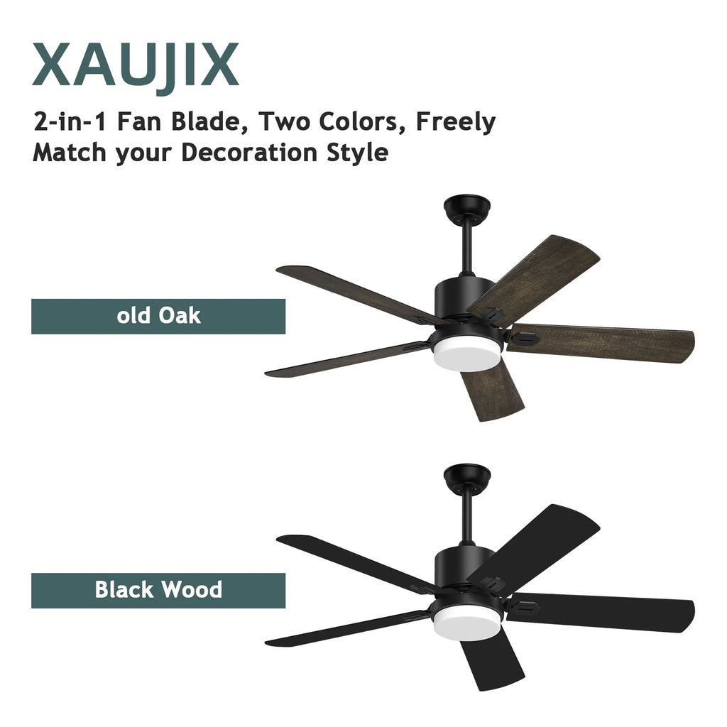 Ceiling Fan with Light and Remote Control, 52 '' Reversible 5 Wood Fan Blades L110