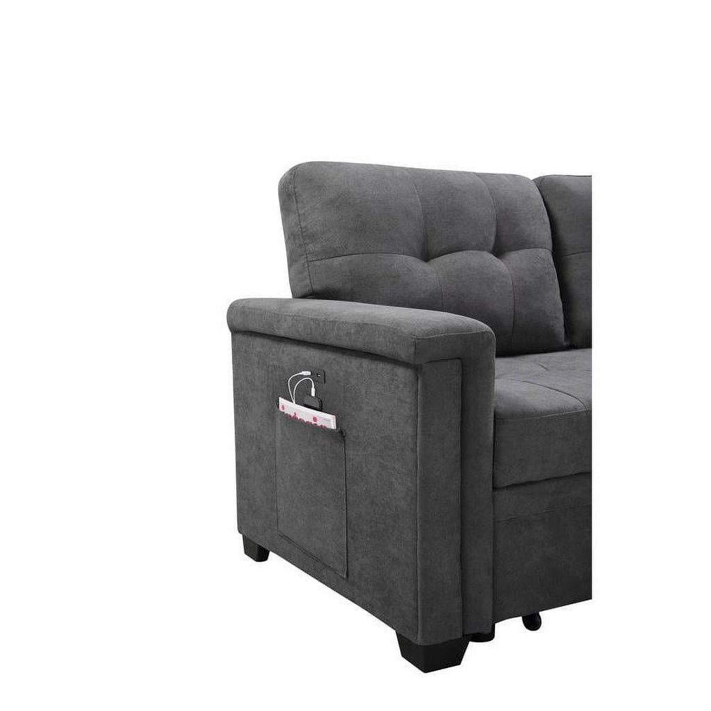 Gray Woven Fabric Sectional Sleeper Sofa with Storage and USB Charger U733711